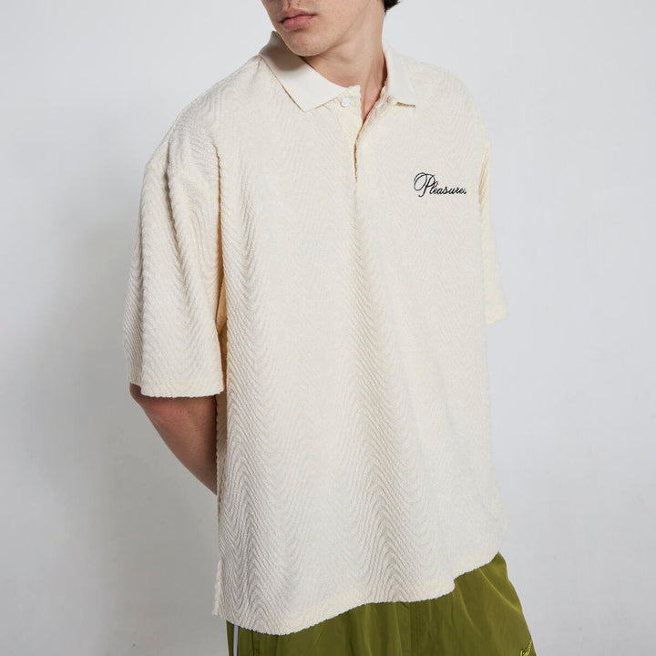 PLEASURES ZEN TERRY BOXY POLO - OFF WHITE