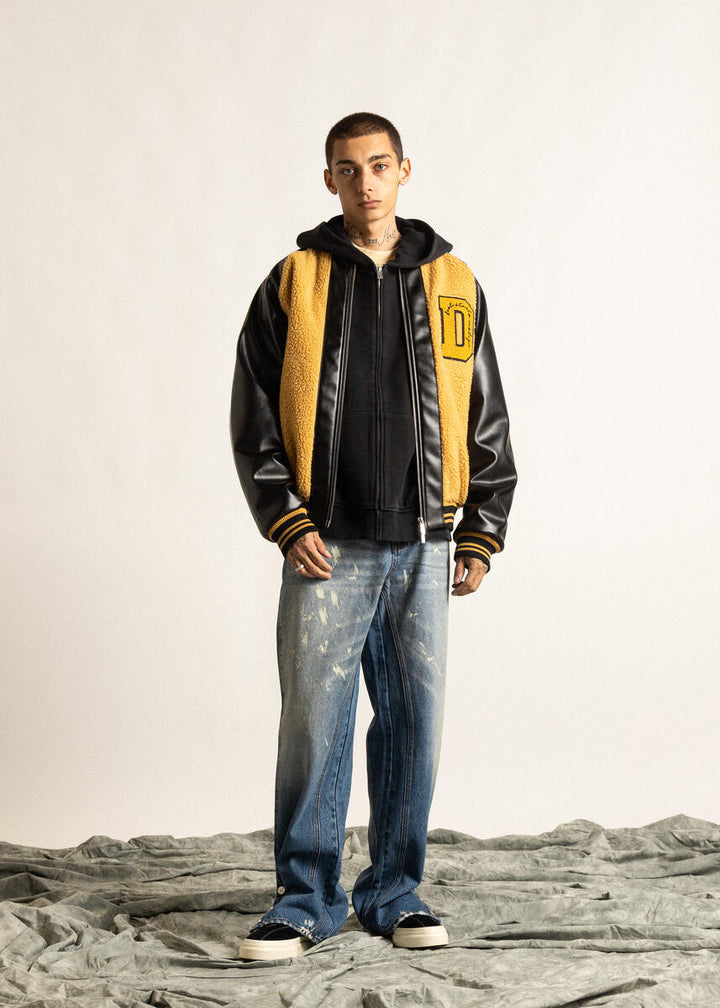 Diet Starts Monday Sherpa Varsity Jacket - Black/Yellow