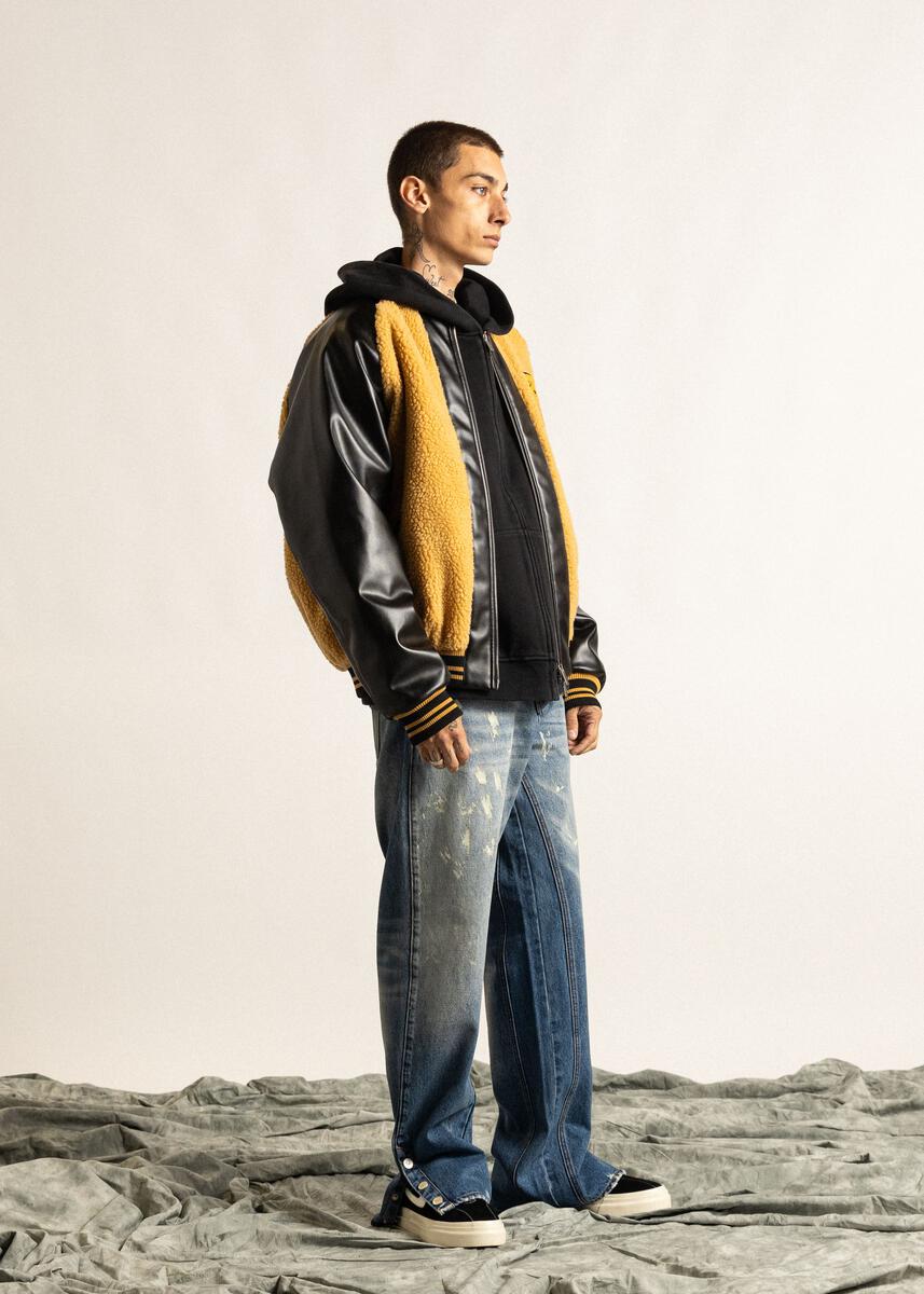 Diet Starts Monday Sherpa Varsity Jacket - Black/Yellow