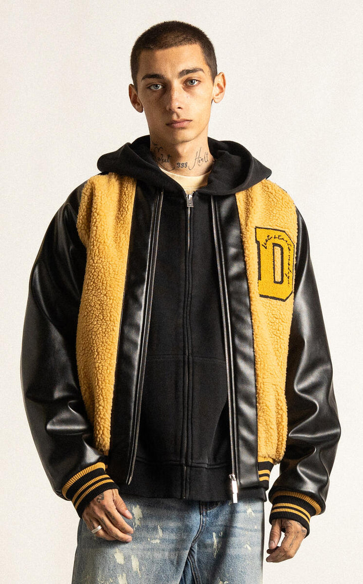 Diet Starts Monday Sherpa Varsity Jacket - Black/Yellow