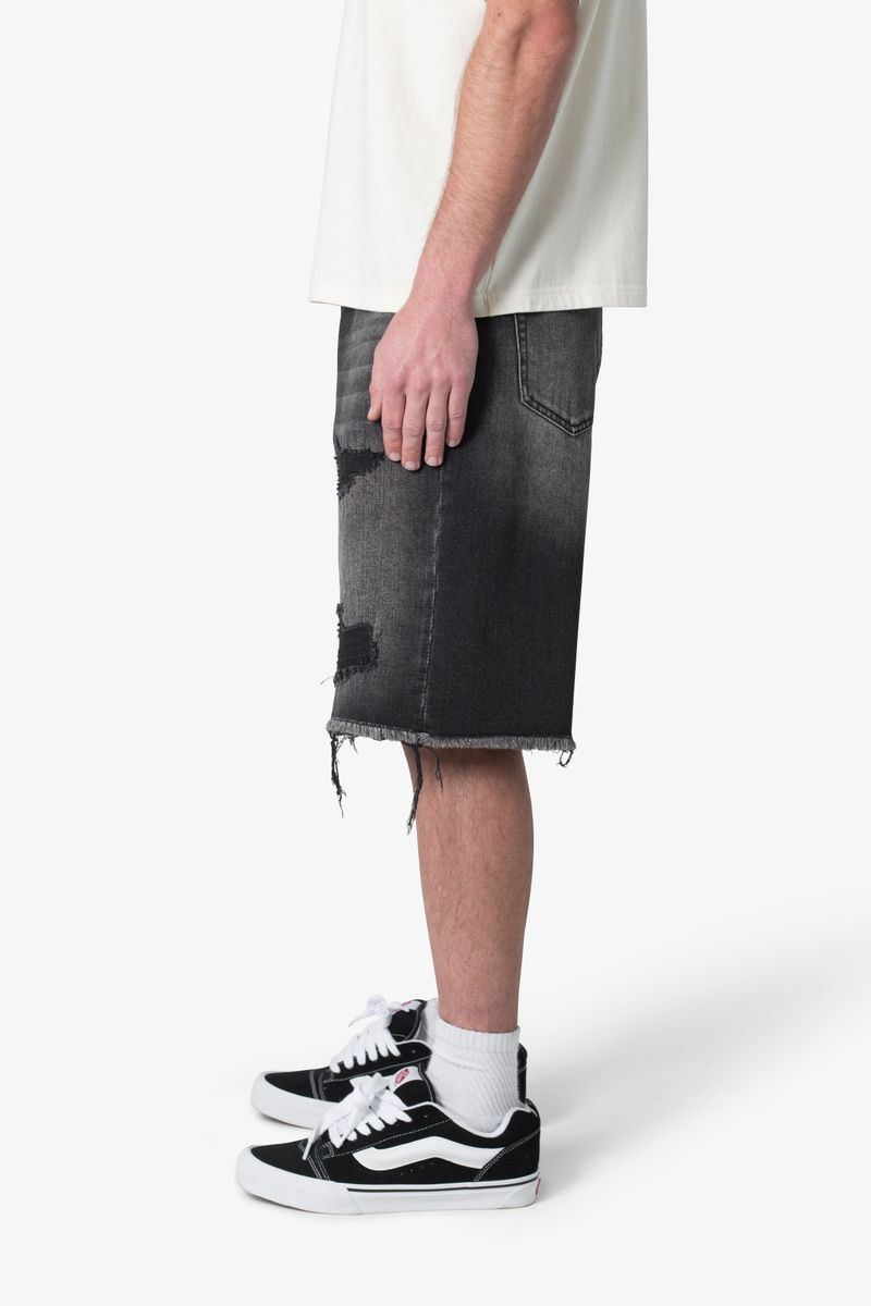 MNML Baggy Rip Denim Shorts - Washed Black