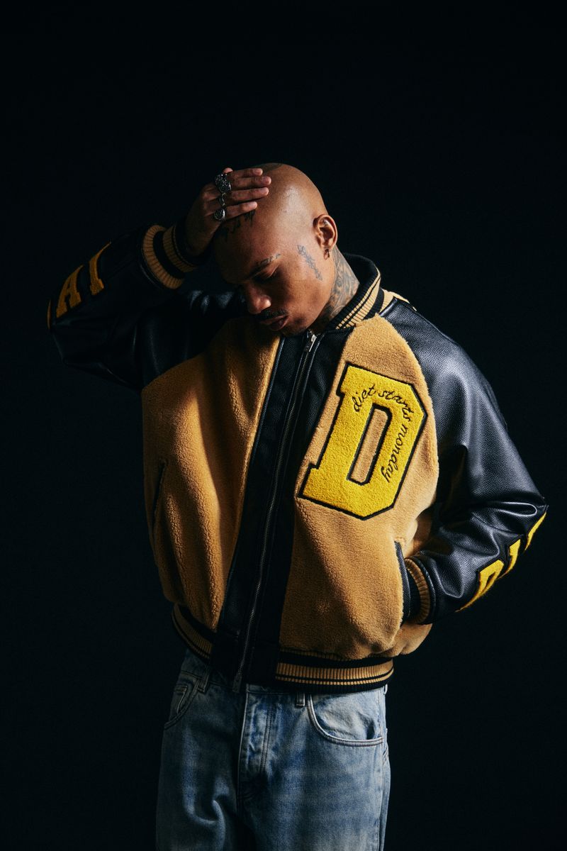 Diet Starts Monday Sherpa Varsity Jacket - Black/Yellow