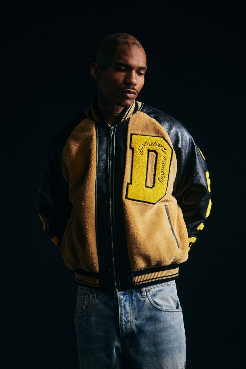 Diet Starts Monday Sherpa Varsity Jacket - Black/Yellow