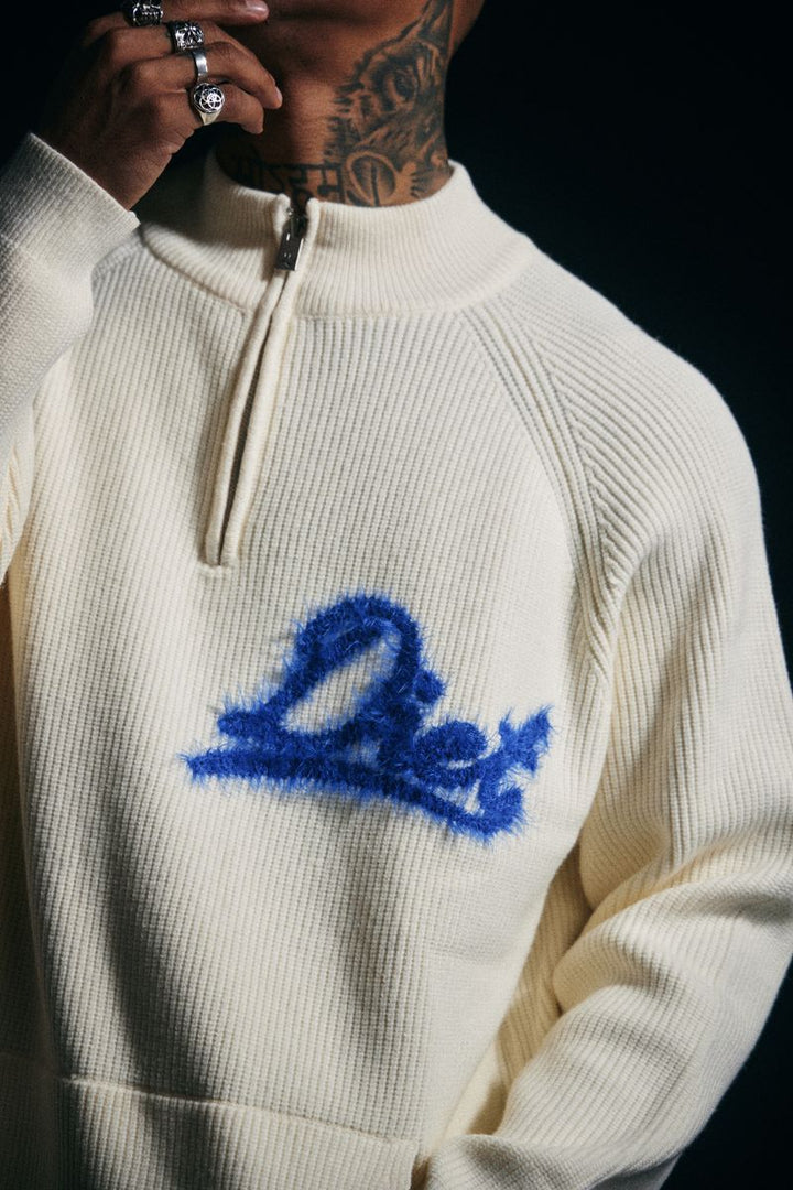 Diet Starts Monday Waffle Knit Pullover - Cream/Blue