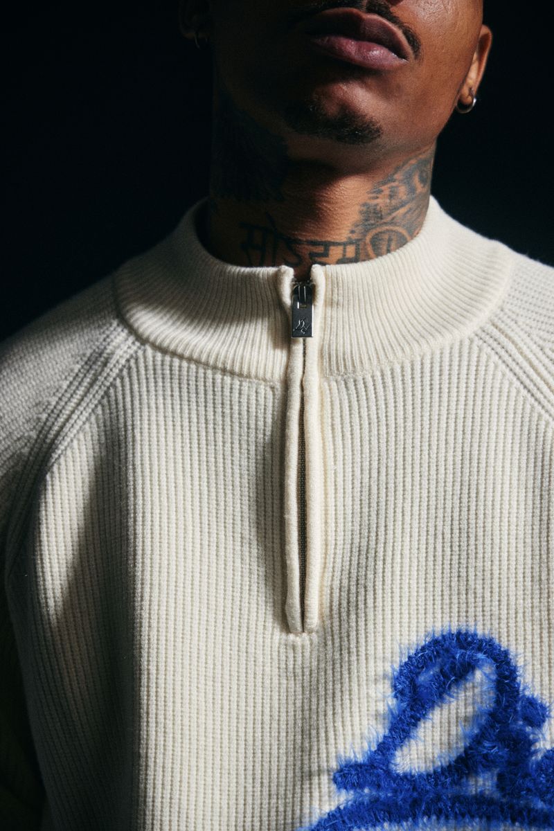 Diet Starts Monday Waffle Knit Pullover - Cream/Blue