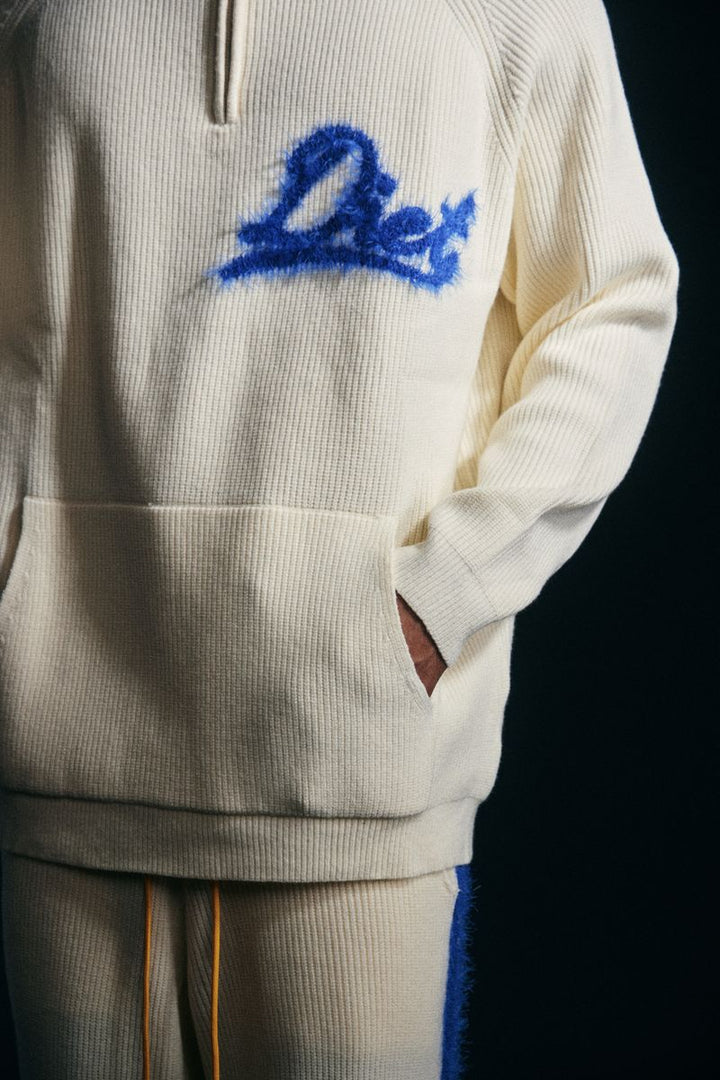 Diet Starts Monday Waffle Knit Pullover - Cream/Blue