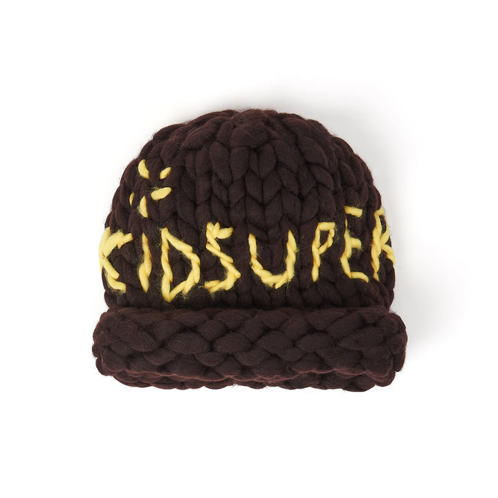 KidSuper Studios Hand Knit Chunky Knit Beanie - Brown