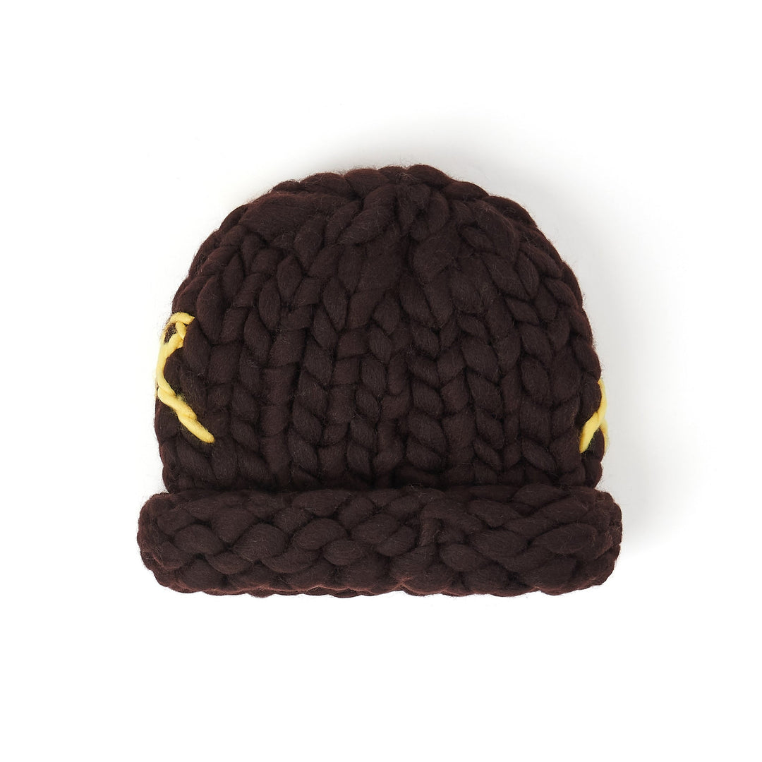 KidSuper Studios Hand Knit Chunky Knit Beanie - Brown