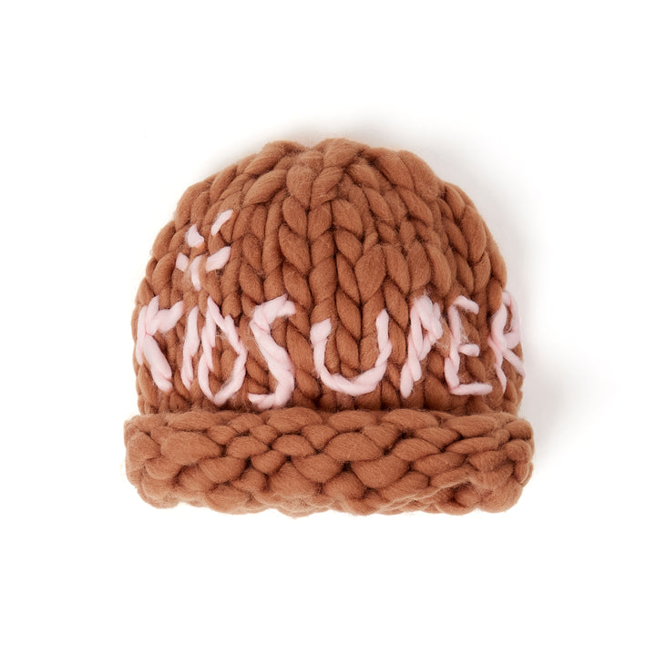 KidSuper Studios Hand Knit Chunky Knit Beanie - Light Brown