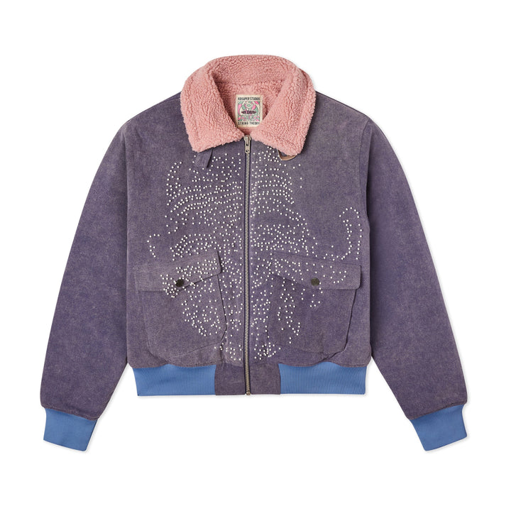 KidSuper Studios Beaded Face Washed Canvas Bomber - Dark Purple