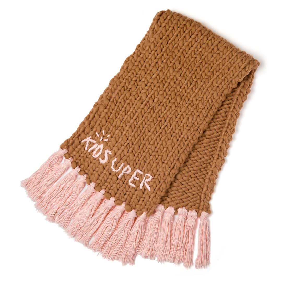 KidSuper Studios Hand Knit Chunky Scarf - Light Brown