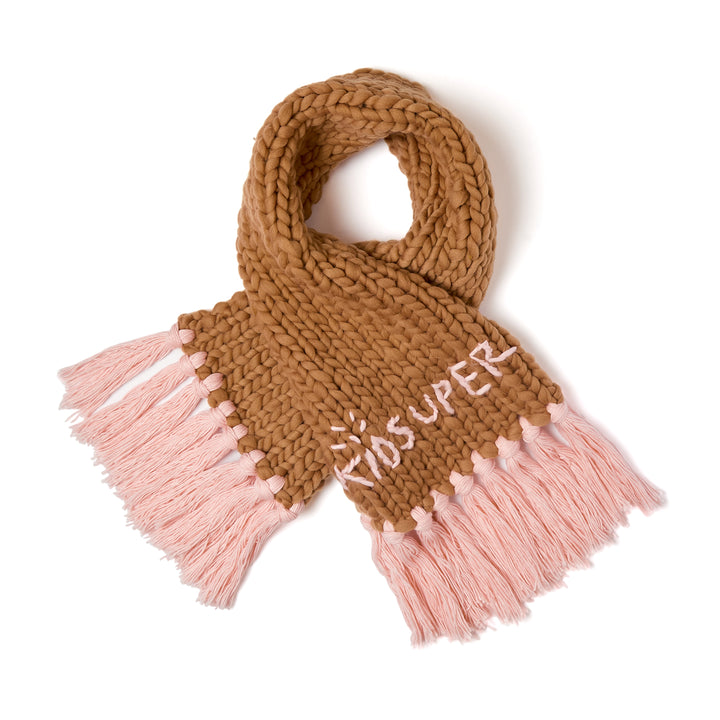 KidSuper Studios Hand Knit Chunky Scarf - Light Brown