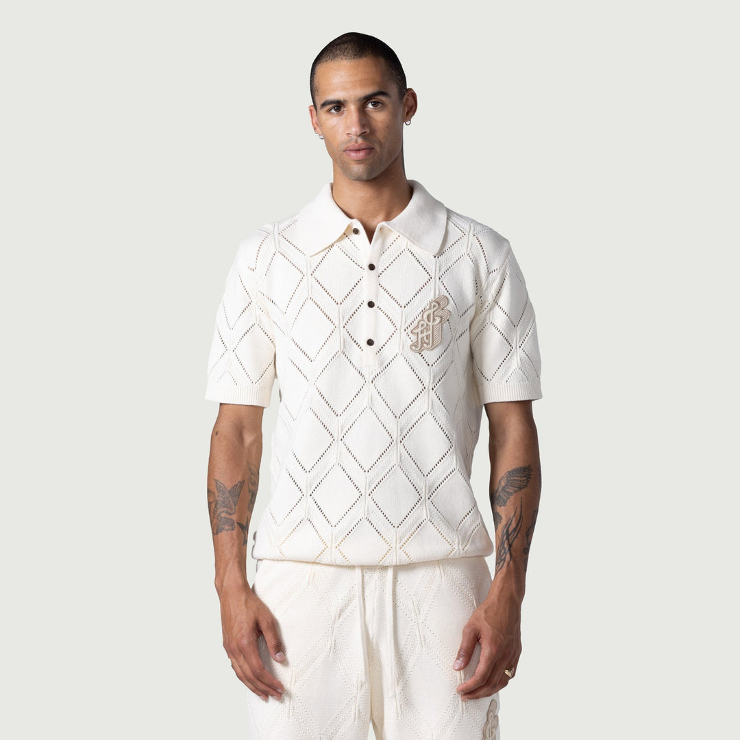 Honor The Gift Diamond Knit Polo - Cream