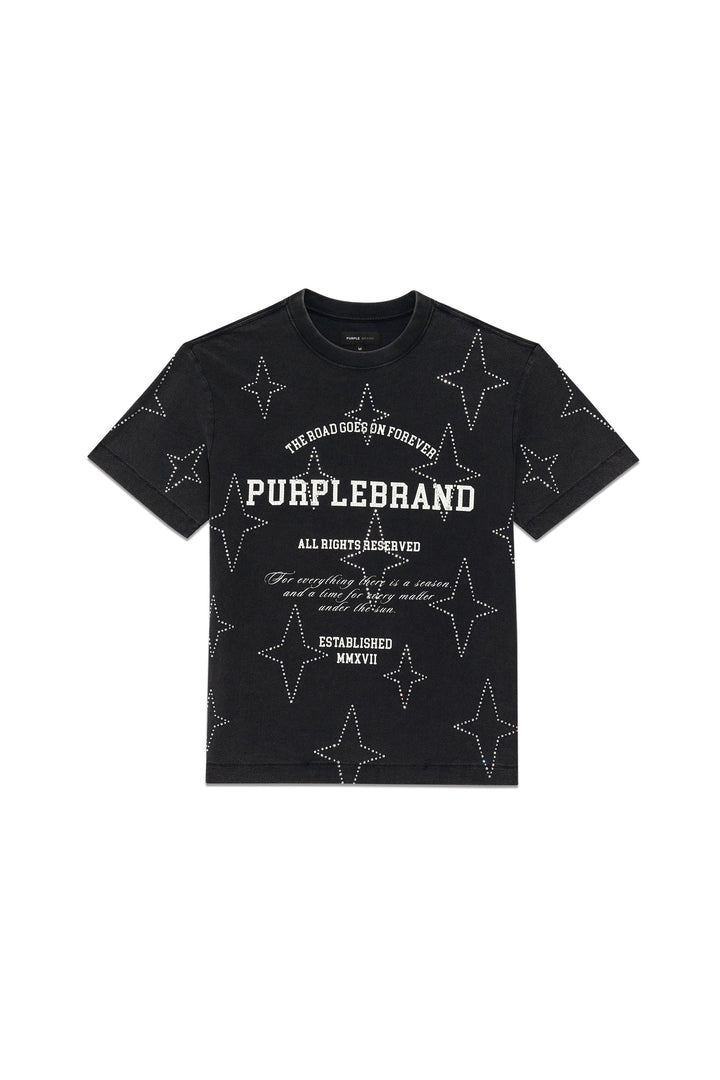 Purple Brand P104 Black JSCB324 Stacked Crystal Stars Tee - Black