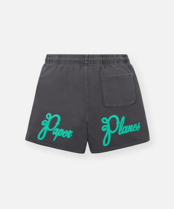 Paper Planes Script Logo Puff Print Short - Washed Black