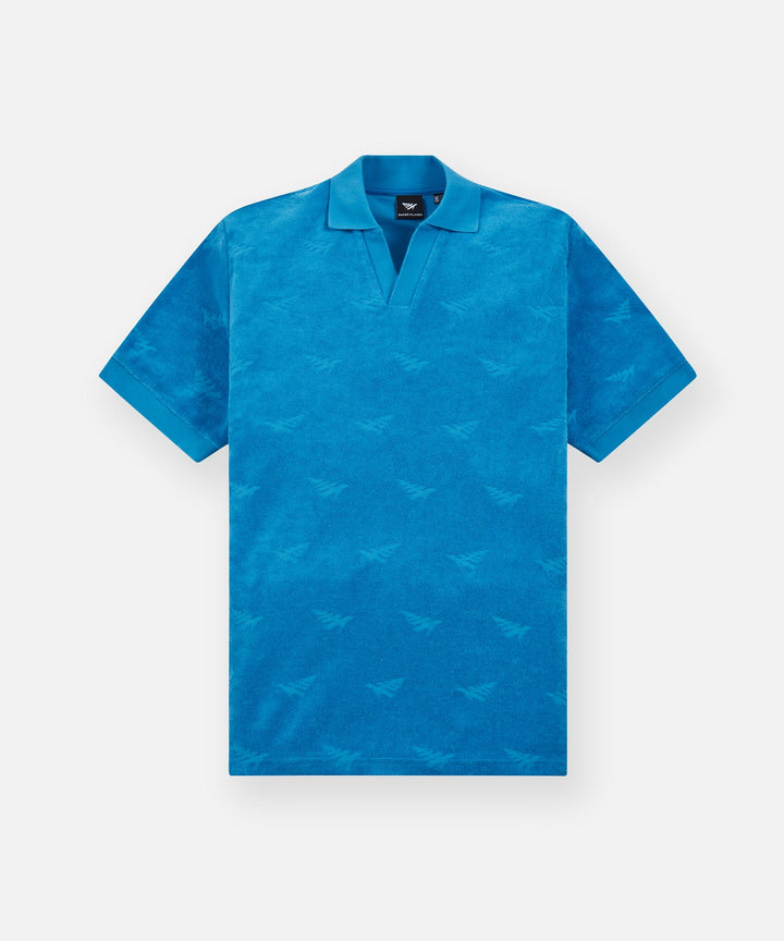 Paper Planes Jacquard Terry Johnny Collar Polo - Blue Reef