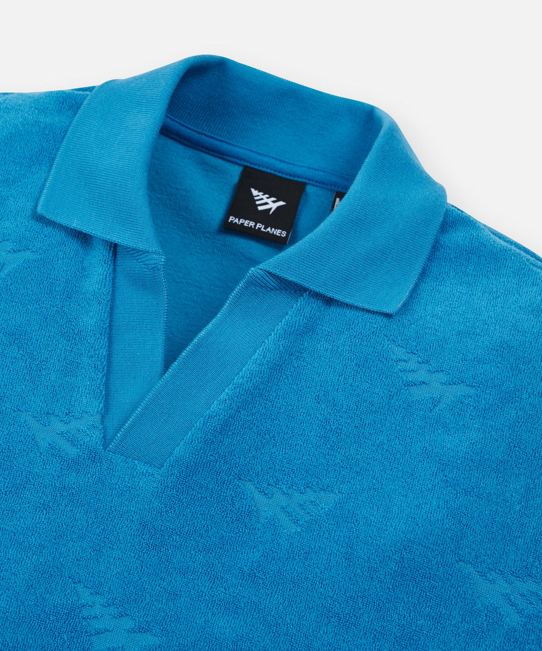 Paper Planes Jacquard Terry Johnny Collar Polo - Blue Reef