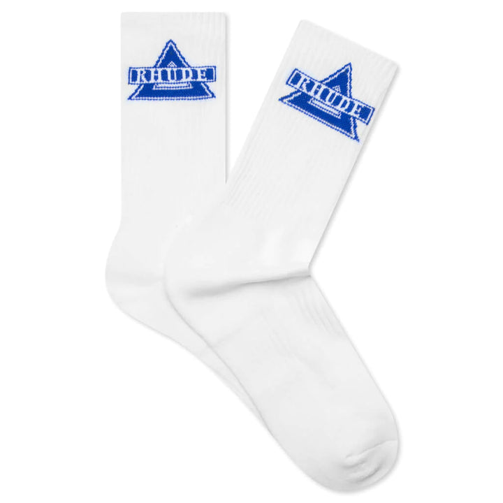 Rhude Triangle Logo Sock - White/Blue