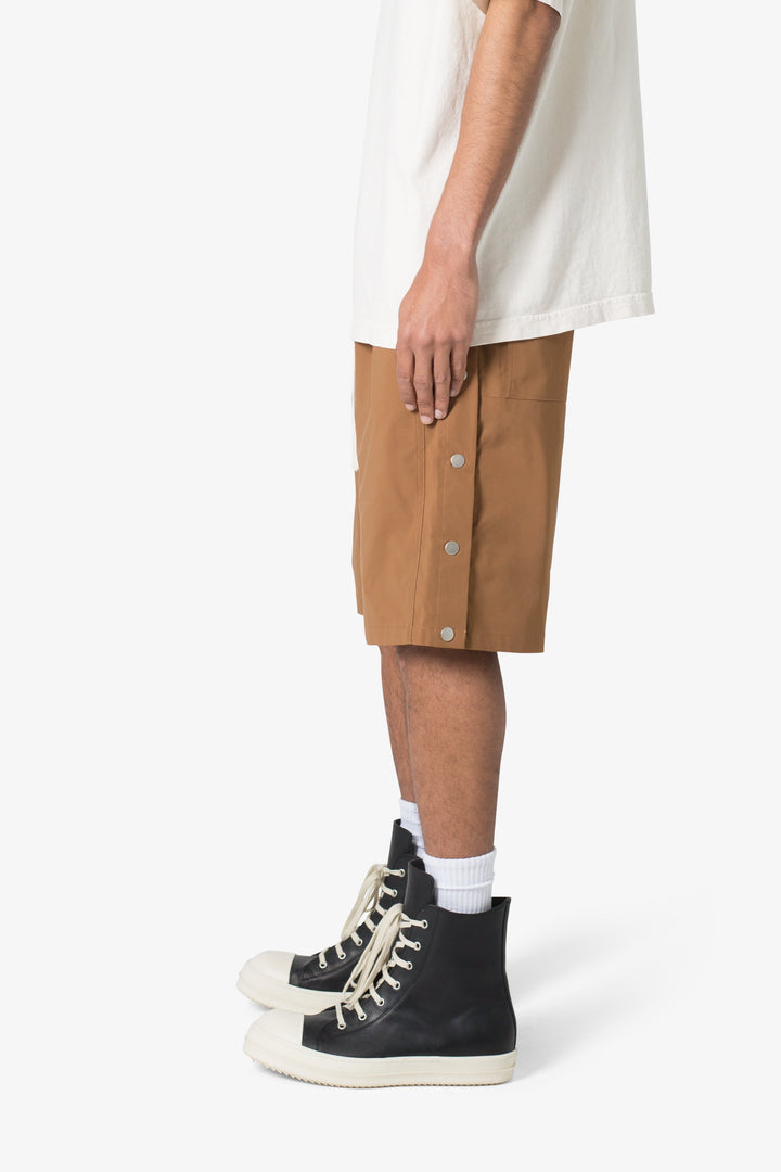 MNML Side Snap Nylon Shorts - Brown