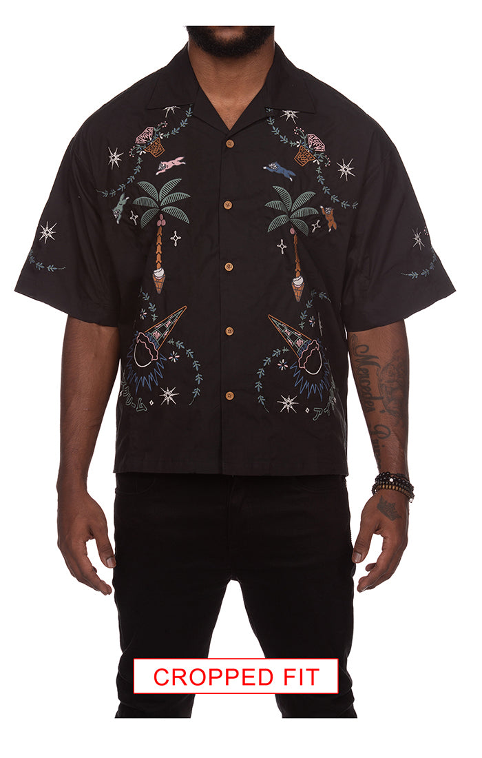 ICECREAM the palms ss woven (crop fit) - black