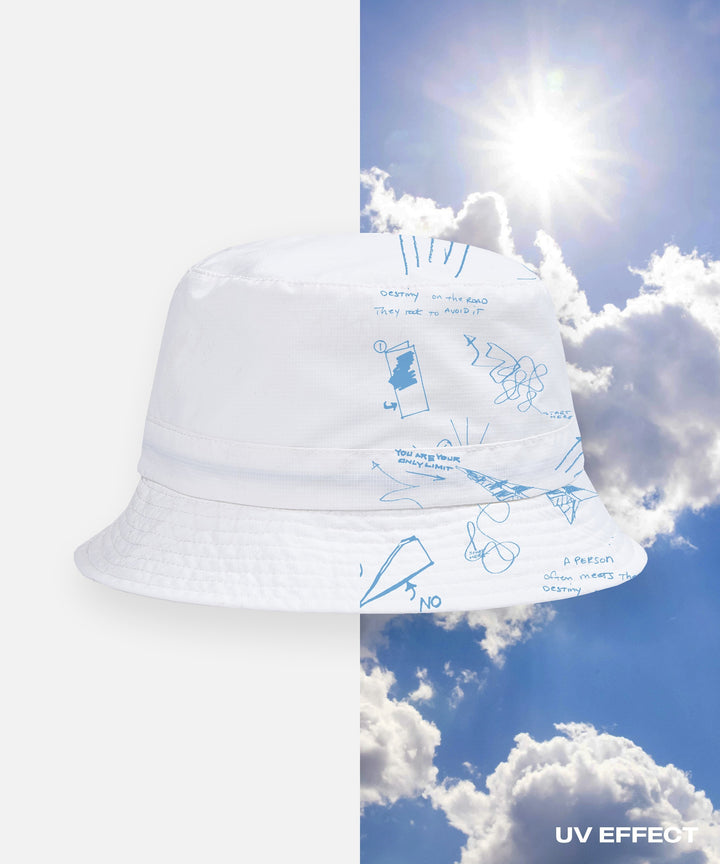 Paper Planes UV Sketch Print Packable Bucket Hat - White