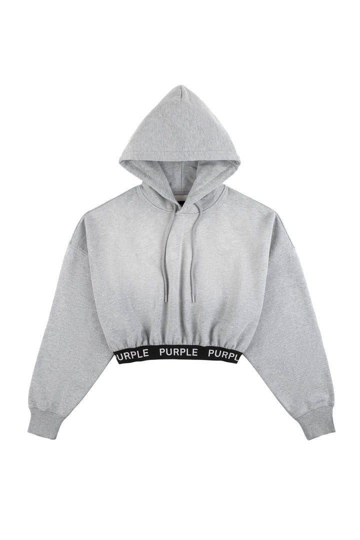 Purple Brand W4007 Grey FHHG324 Oversized Cropped Hoodie - Grey