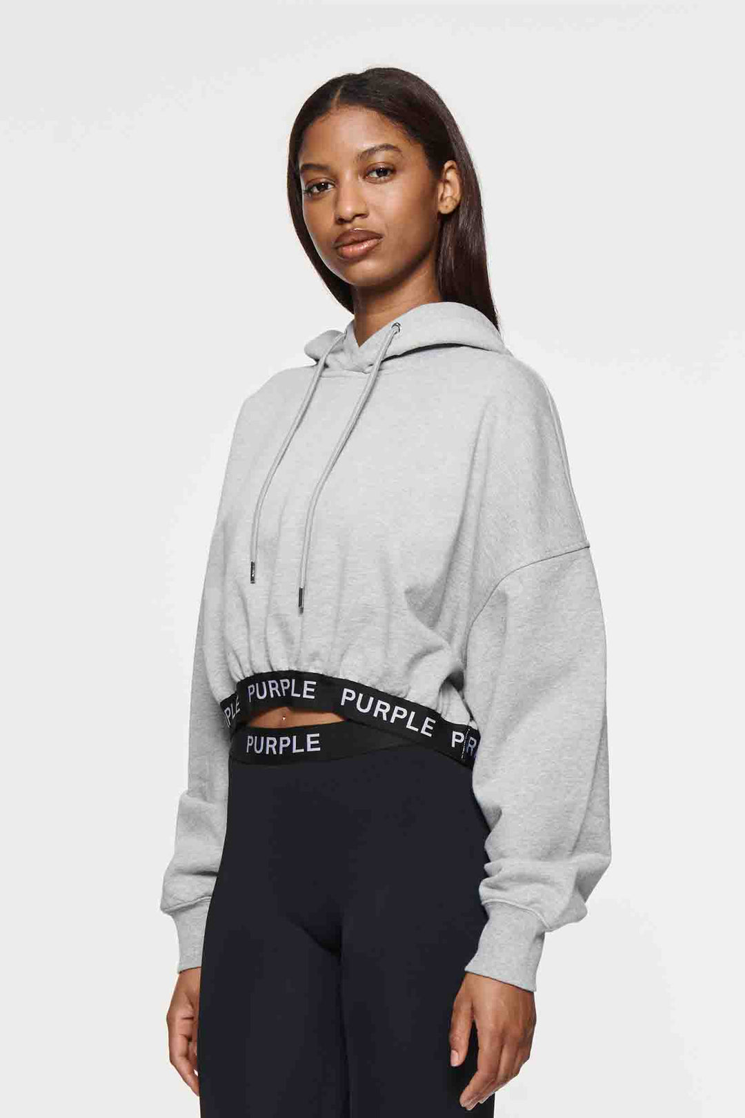 Purple Brand W4007 Grey FHHG324 Oversized Cropped Hoodie - Grey