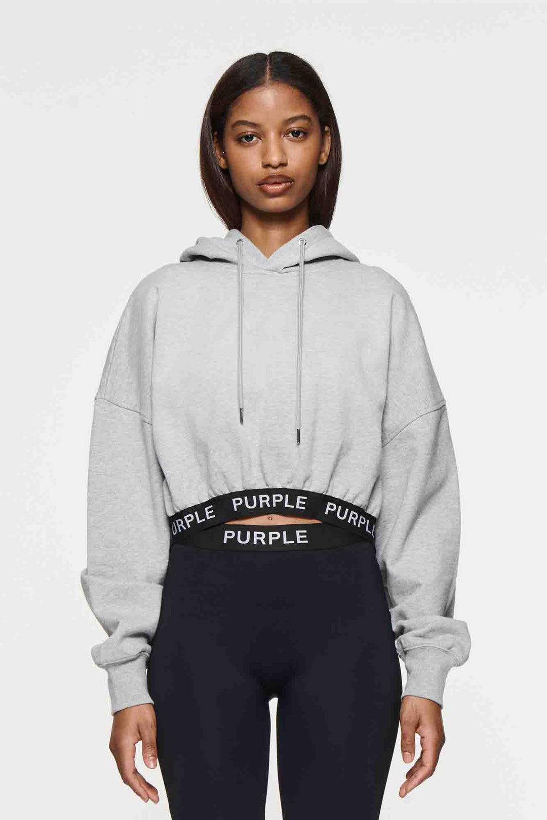 Purple Brand W4007 Grey FHHG324 Oversized Cropped Hoodie - Grey